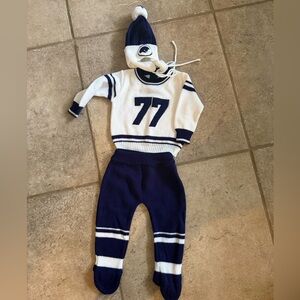 Vintage knit blue and white PSU PENN STATE inspired baby outfit